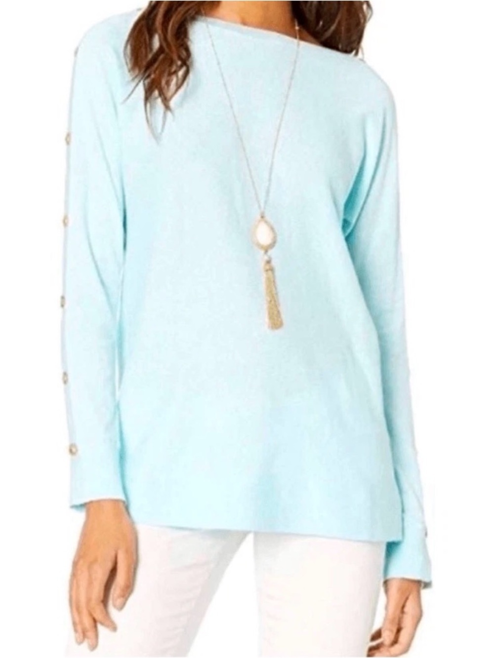 Lilly Pulitzer Light Blue Button-Sleeve Long-Sleeve Lightweight Sweater, Size S